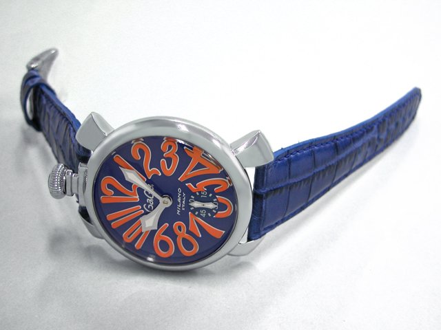 ガガ?ミラノ マニュアル48mm 手巻き 5010.8 ブルー皮 ブルー/オレンジアラビア